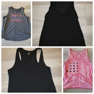 Set of 4 Tank Tops (1 is LG & 3 are XL) 1 LG black/1 XL black/1 XL red/1XL Gray